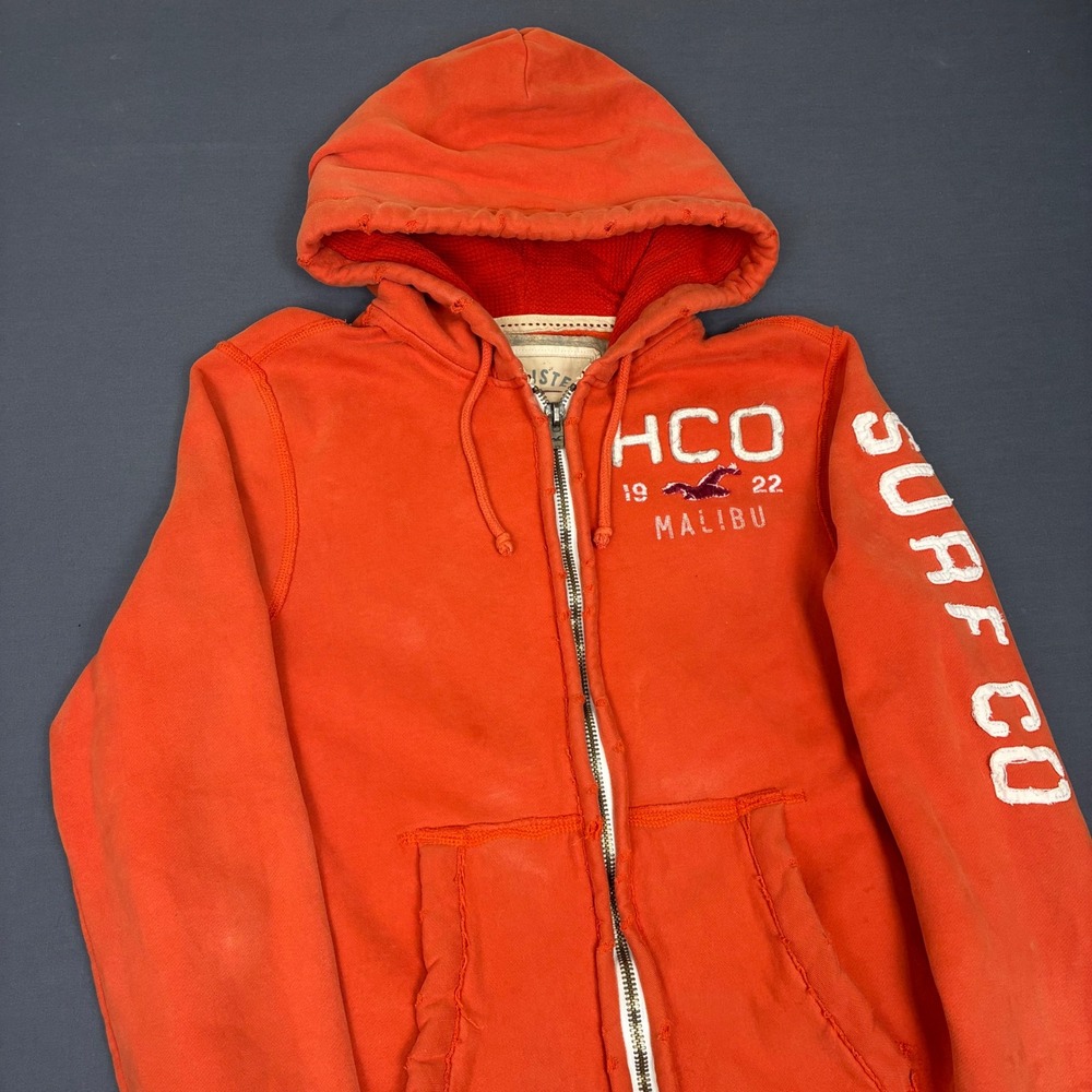 Vintage Y2K Hollister Orange Full Zip Hoodie HCO Malibu 1922 Men's Size Large